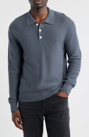 Frame Denim Long Sleeve Wool Polo Sweater in Blue Grey at Nordstrom, Size Xx-Large