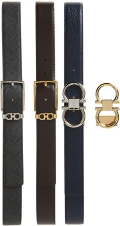 Ferragamo Set of 3 Reversible Leather Belts with Interchangeable Buckles in Black/brown/blue Multi at Nordstrom, Size 105