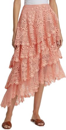 Farm Rio Guipure Layered Maxi Skirt In Light Pink