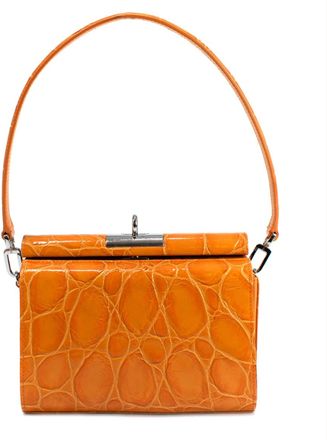 Gu_de Orange Gemma Cloud Croc Embossed Leather Shoulder Bag