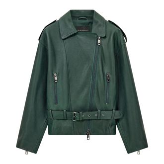 Emporio Armani Chaqueta Biker de Piel con Cintur&oacute;n - Jackets - Mujer - Verde - M