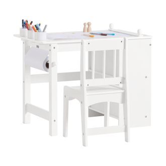 SoBuy Sobuy - Juego De Mesa Y Silla Infantil De Madera Escritorio Infantil Con 3 Portal&aacute;pices Blanco Kmb60-w Es