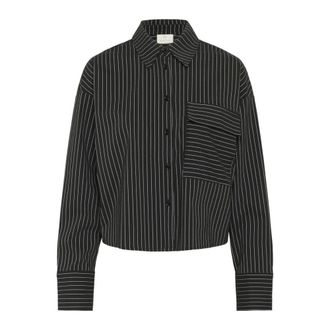 Kaffe Overhemden, Dames, Zwart, S, Polyester, Gestreepte Shirt Blouse Zwart / Krijt