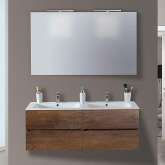 Mazzoni Mobile da Bagno Sospeso 120cm Mazzoni Maiorca Light Doppia Vasca Noce Scuro Frassinato