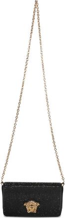 Versace Womens Embelished With Golden Closure Clutch Bag In Black