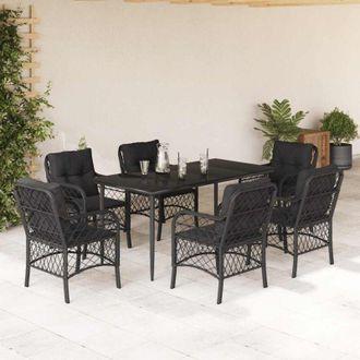 vidaXL Set De Comedor De Jard&iacute;n 7 Pzas Y Cojines Rat&aacute;n Sint&eacute;tico Negro Vidaxl