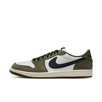 Nike Jordan Mens Air Jordan 1 Retro Low Medium Olive and Summit White Shoes in Green | HQ6998-200