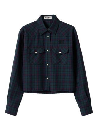 Miu Miu plaid-print snap-fastening shirt - women - Wool - 40 - Blue