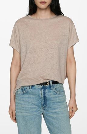 Mango Dolman Short Sleeve Linen Slub Jersey Top in Sand at Nordstrom, Size Small