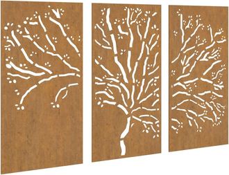 vidaXL Adorno Pared Jard&iacute;n 3 Pzas Acero Corten Dise&ntilde;o &Aacute;rbol 105x55 Cm Vidaxl