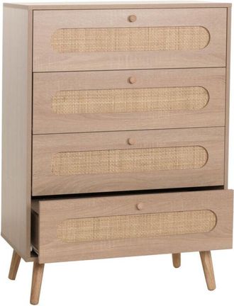 Hhg Cómoda HHG 211, armario aparador aparador alto, madera de ratán Kubu, 101x71x42cm aspecto roble