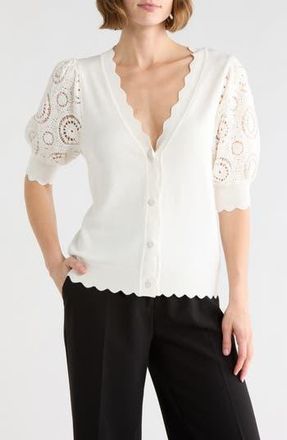 T Tahari Crochet Sleeve Cardigan in White Star at Nordstrom Rack, Size X-Small