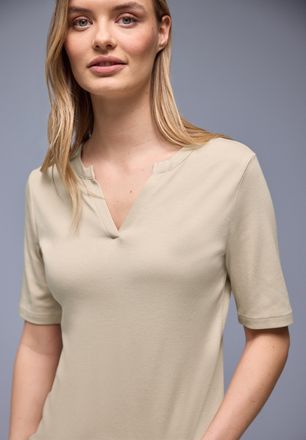 Street One Rundhalsshirt STREET ONE, Damen, Gr. 34, cotton beige, Jersey, Obermaterial: 50% Baumwolle, 50% Modal, unifarben, tailliert h&uuml;ftbedeckend, Rundhals, S