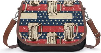 Generic Beers And U.S. Flag Crossbody Bag Womens Handbag PU Message Bags Shoulder Purse with Adjustable Strap