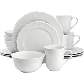 Elama Henryi 16 Piece Porcelain Dinnerware Set in White at Nordstrom