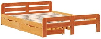 vidaXL Cama Sin Colch&oacute;n Madera Maciza De Pino Marr&oacute;n Cera 140x200 Cm Vidaxl