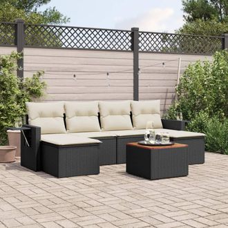 vidaXL Vidaxl - Set De Comedor De Jard&iacute;n 7 Pzas Y Cojines Rat&aacute;n Sint&eacute;tico Negro