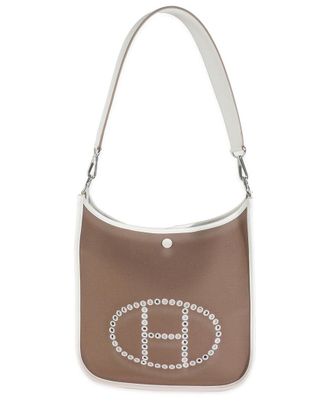 Herm&egrave;s Brown & White Leather & Canvas Neo Evelyne 29 PHW (Authentic Pre-Loved)