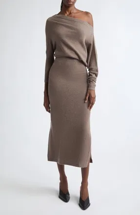 Altuzarra Kasos Long Sleeve Off the Shoulder Seater Cashmere Sweater Dress in Cocoa Mel. at Nordstrom, Size X-Small