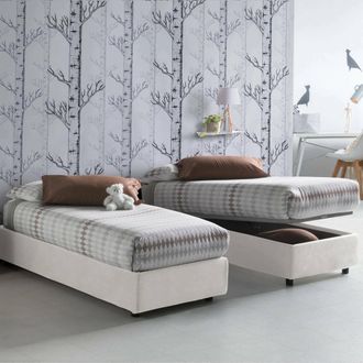 Dmora Dmora - Cama Individual Dacerb, Cama Contenedor Con Revestimiento De Tela, 100% Made In Italy, Apertura Frontal, Adecuado Para Colch&oacute;n Cm 80x190, Blan