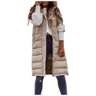 Generic women gilet ladies gilets and bodywarmers Womens Long Hooded Gilets Sleeveless Zipper Padded Quilted Jackets Winter Warm Vest Coats Windproof Parka Pl