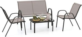 Costway 4 Piece Patio Metal Chair Set Modern Chair & Table Set-Grey