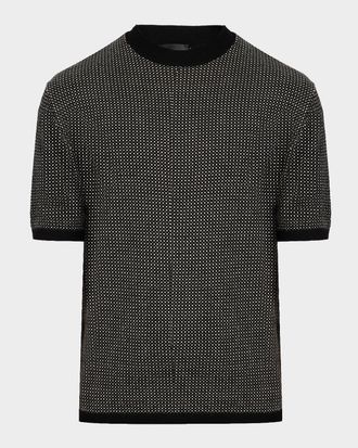 Emporio Armani Men & apos;s Micro-Dot Knit Short-Sleeve Crewneck Sweater