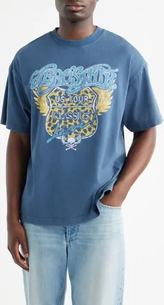Bravado Oversize Aerosmith Live Graphic T-Shirt in Navy Wash at Nordstrom, Size Xx-Large