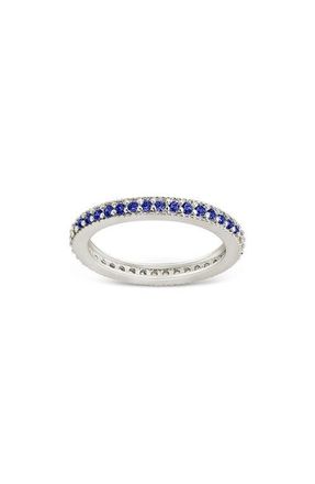 Sterling Forever Cubic Zirconia Pav&eacute; Thin Band Ring in Silver/Sapphire at Nordstrom, Size 10