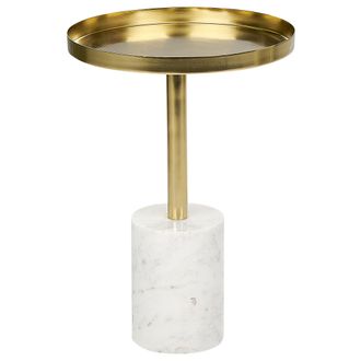 Beliani Mesa Auxiliar Redonda De Estilo Moderno Con Tapa De Metal Y Base De Piedra En Color Dorado Y Blanco Camelo