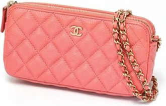Chanel Tweedehands leren portemonnees - Dames - Vintage Schoudertas - Roze - ONE Size - Leer - Vintage