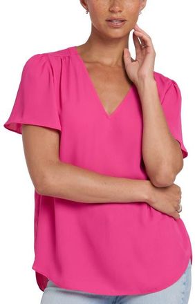 NYDJ Pleated Back Flutter Sleeve Top in Pink Heart at Nordstrom, Size Xx-Small