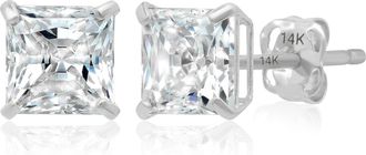 MAX + STONE 14k Yellow or White Gold Princess Cut Cubic Zirconia Stud Earrings 4MM to 7MM