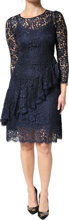 Dolce & Gabbana Blue Lace Ruffle A-line Knee Length Womens Dress