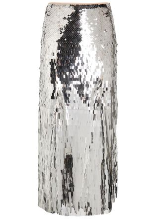 Self Portrait Sequin-embellished Tulle Midi Skirt - Silver - 12 (UK12 / M)