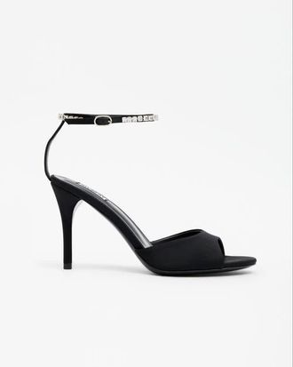 Mi-Mai Flavia Satin Crystal Heeled Sandals in Black at Nordstrom, Size 10