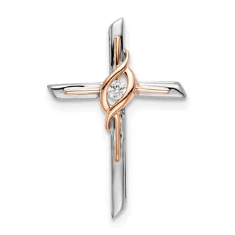 Diamond2Deal 10K Two-tone White & Rose Diamond Cross Chain Slide Pendant