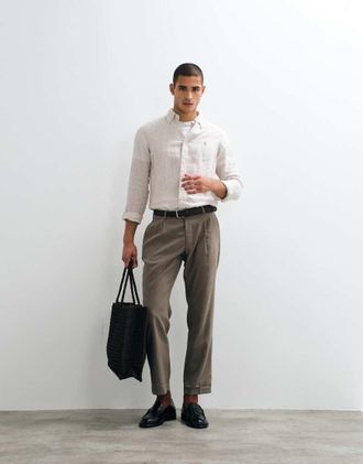 Mango Pantaloni sartoriali in misto modal color fungo con pieghe sul davanti-Marrone