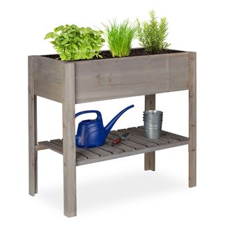 Relaxdays Relaxdays - Huerto Urbano De Madera, Con Estante, Macetero Rectangular, 80 X 88 X 43,5 Cm, Gris