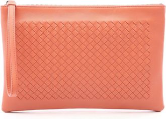 Bottega Veneta Intrecciato Orange Leather Clutch Bag (Pre-Owned)