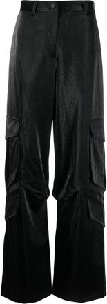 Msgm crinkled-finish cargo trousers - women - Viscose/Polyurethane/Polyester - 40 - Black