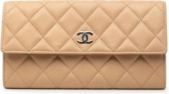 Chanel Beige Grained Calfskin Long Wallet (Bi-Fold) (Pre-Owned)