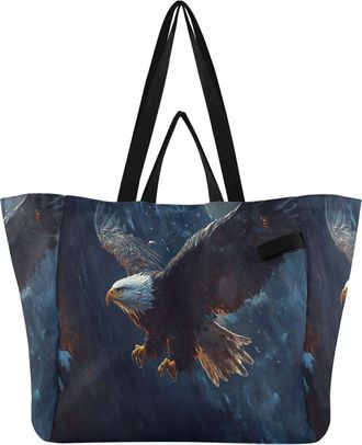 Generic Fly Bird Blue pattern Reusable Canvas Tote Bag, Heavy Duty Grocery Shopping Bag with Large Capacity Double Handles Hard Bottom Work Groceries Travel
