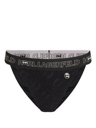 Karl Lagerfeld Ikon 2.0 logo-appliqu&eacute; bikini bottoms - women - Polyester/Elastane - M - Black