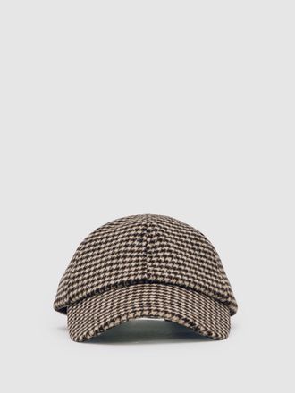 Reiss Brown Wool-blend Houndstooth-check Cap