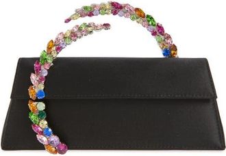 L'Alingi Karma Crystal Handle Satin Clutch in Black/rainbow at Nordstrom