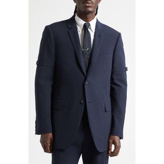 Thom Browne Armband Wool Seersucker Unconstructed Sport Coat in Navy at Nordstrom, Size 5