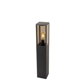 QAZQA Qazqa Moderno L&aacute;mpara De Pie De Exterior Negra Con Cristal Ahumado 80 Cm Ip44 - Charlois Aluminio /vidrio Alargada Adecuado Para Led Max. 1 X 40 Watt