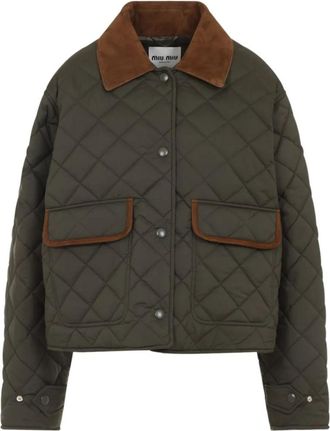 Miu Miu Olive Quilted Shirt Collar Jacket
