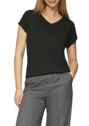 QS by s.Oliver T-Shirt QS, Damen, Gr. XL (42), schwarz, Obermaterial: 70% Modal, 30% Polyester, unifarben, relaxed fit taillenbedeckt, V-Ausschnitt, Shirts T-Shirt, 